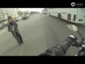 Disabled old man crosses the busy road