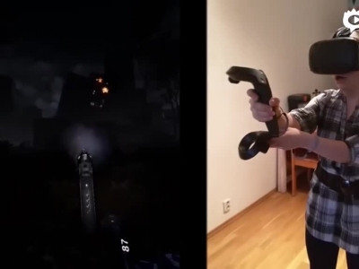 外国女子用VR玩恐怖游戏被吓惨