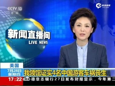 4名中国游客在美遭遇车祸身亡