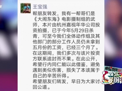 《大闹东海》片方欠薪近千万 王宝强帮转