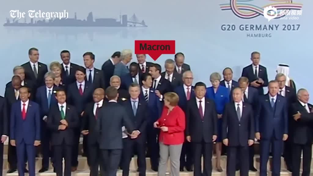 g20峰会拍合照 马克龙站错位置只好挤挤挤