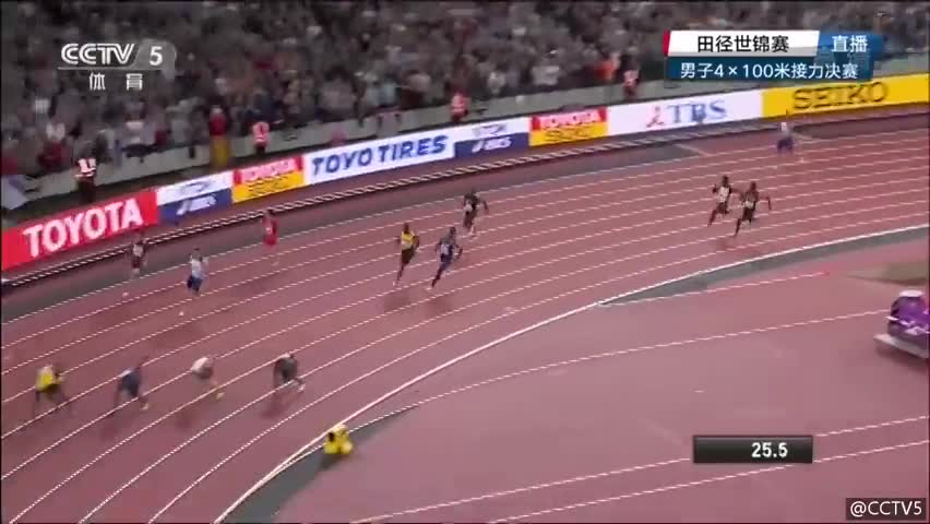 男子4x100米接力决赛 博尔特受伤中国队获第4