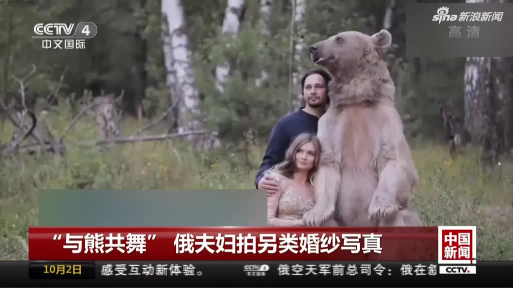 视频：与熊共舞！俄夫妇拍另类婚纱写真