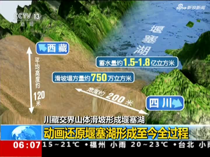 视频：川藏交界山体滑坡形成堰塞湖：动画还原堰塞湖