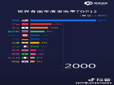 世界各国年度发电量TOP12