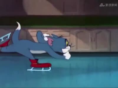 猫和老鼠:汤姆真坏,悄悄跟着杰瑞滑冰,杰瑞都没发现