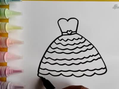 儿童简笔画教程,画彩色条纹公主裙,3-12岁小朋友学习画画
