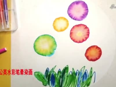 水彩笔晕染画蒲公英画一幅漂亮的蒲公英晕染画