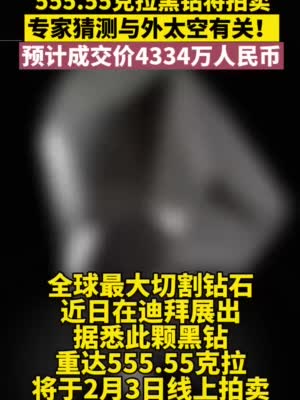 555.55克拉全球最大切割钻石在迪拜展出 预估成交价4334万元