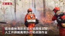 云南丽江塔城山火持续4天仍在扑救 消防员开辟隔离带扑打点烧