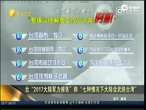 台当局大陆军力报告称七种情况下大陆会武统台湾