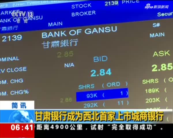 甘肃银行成为西北首家上市城商银行