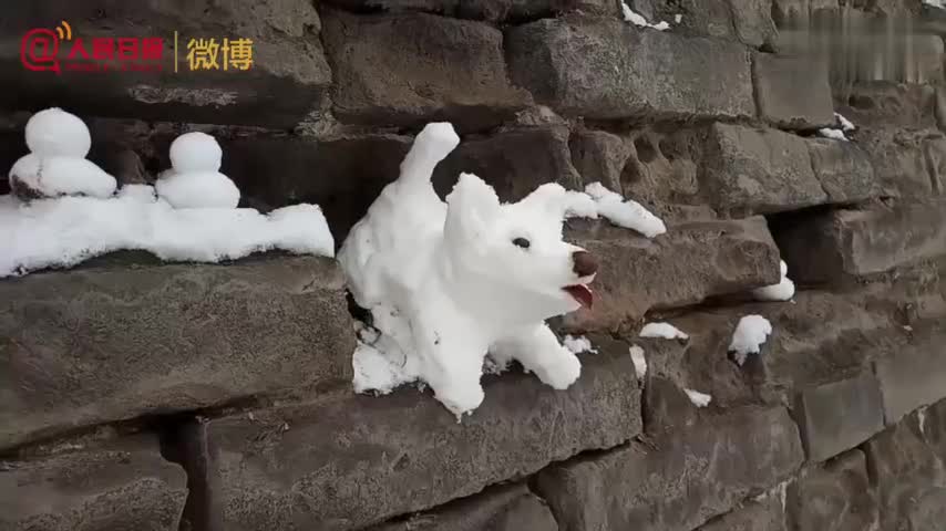 视频：有趣的灵魂！大爷用雪在墙上堆12生肖和当地
