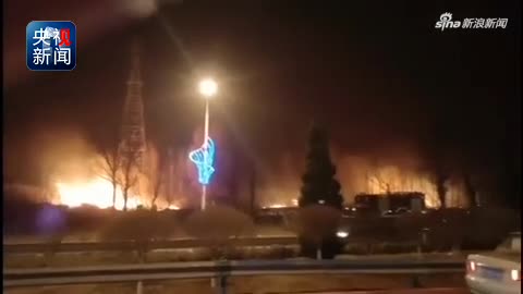 视频：辽宁锦州一处杂草树木丛起火 现场火光冲天