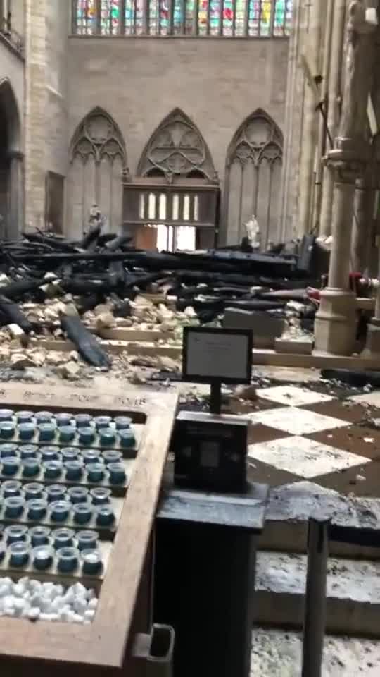 视频：大火之后的巴黎圣母院 玻璃花窗幸免于难
