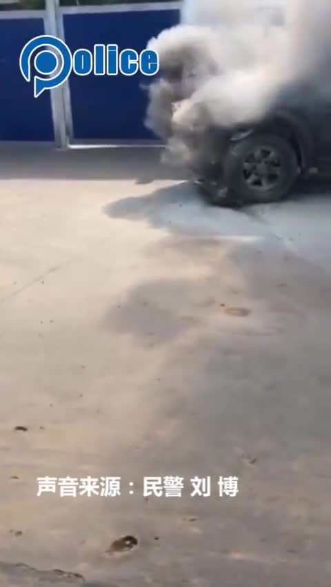 视频：汽车自燃烧起熊熊大火 车主竟要求民警取出车