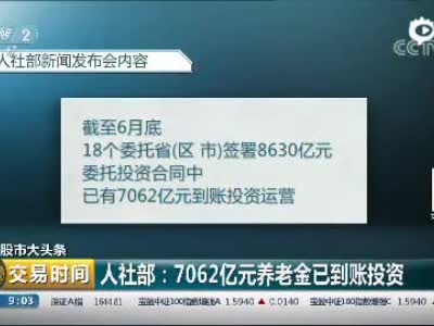 人社部:7062亿元养老金已到账投资