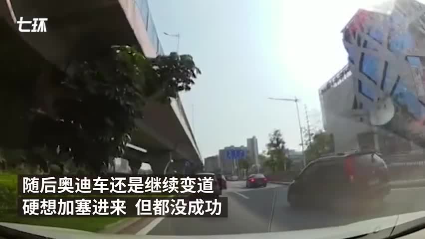 视频-奥迪加塞不成逼停女司机：辱骂并扔水瓶砸车玻