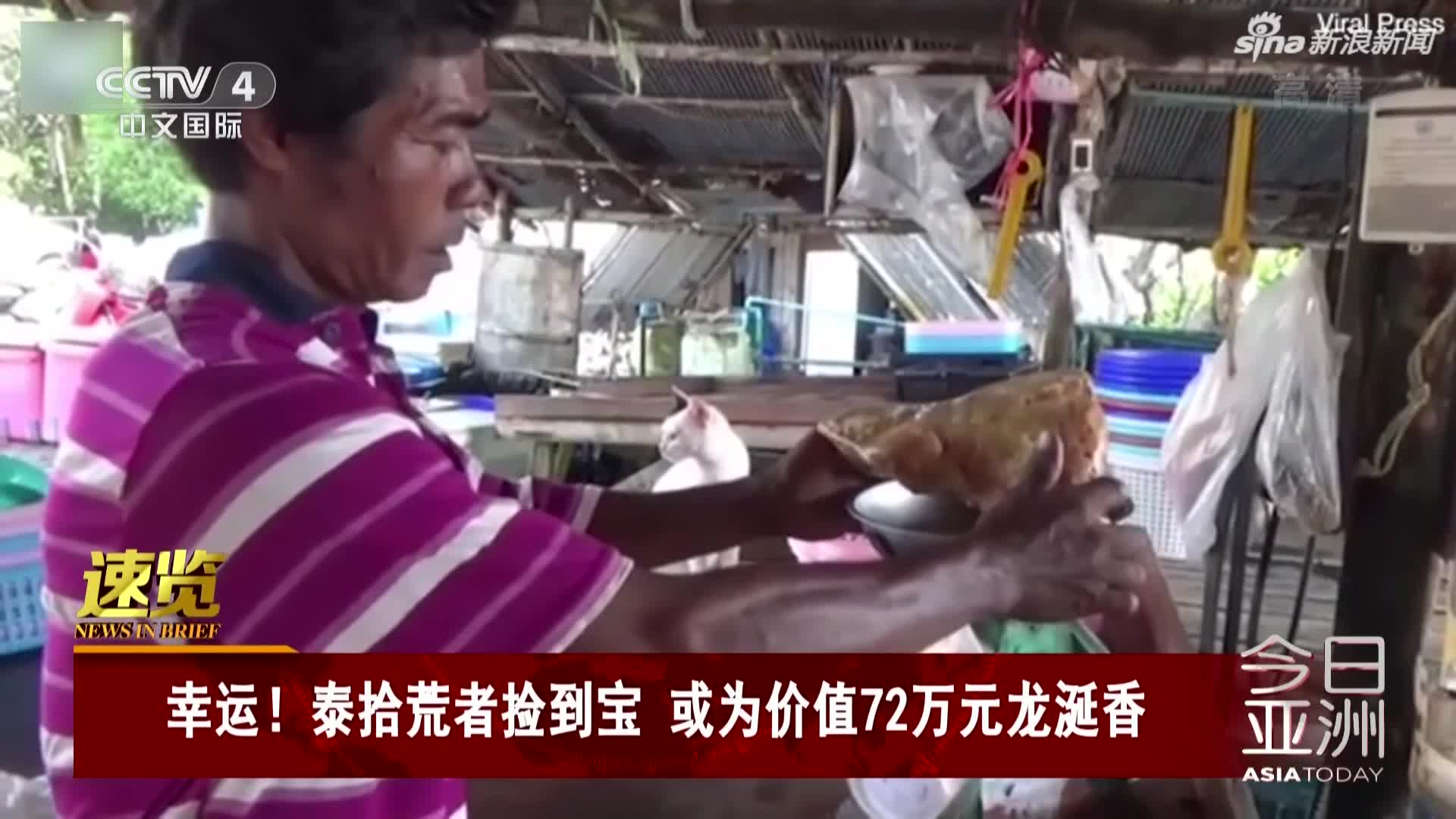 视频：泰国拾荒者捡到价值72万的龙涎香 笑到合不