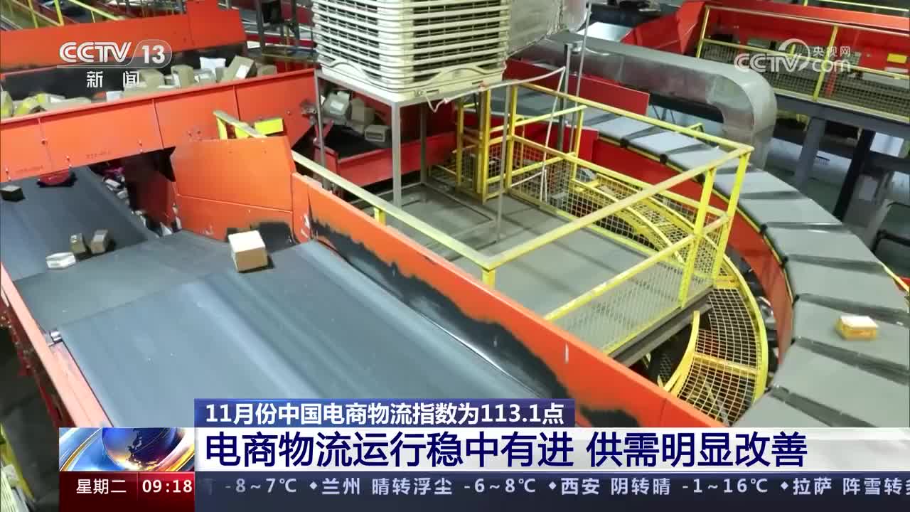 11月份,中國電商物流指數為113.1點